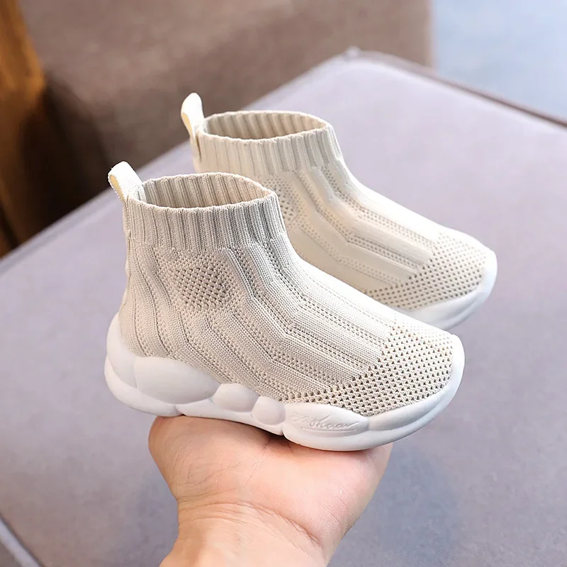 

Fashion Socks High Top Casual Shoes Boys Girls Knitted Sneakers Korean Trendy Net Silver Shoes Kids Walking Shoes
