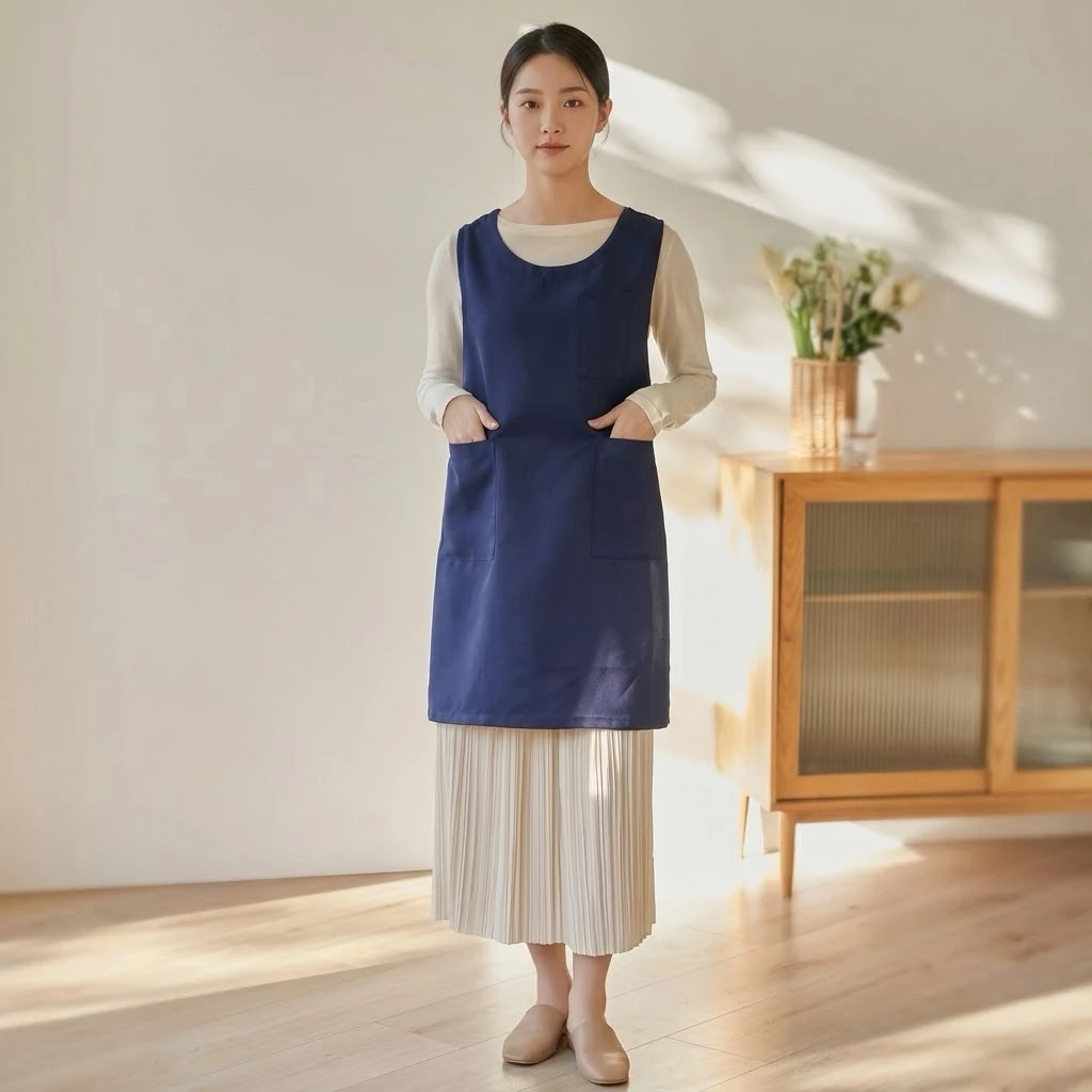New Japanese Style Thickened Polyester Splash Proof Fabric Apron Korean Floral Home Decor Kindergarten Teacher Work Clothes