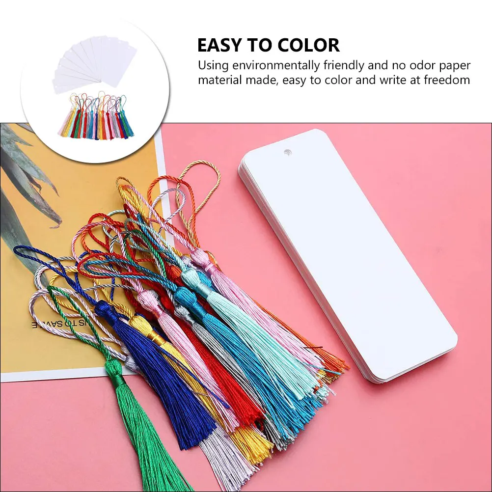 

48 PCS Paper Card Gift Tag Blank-labeling-tags Bookmark Bookmarks Tassel Handmade Student