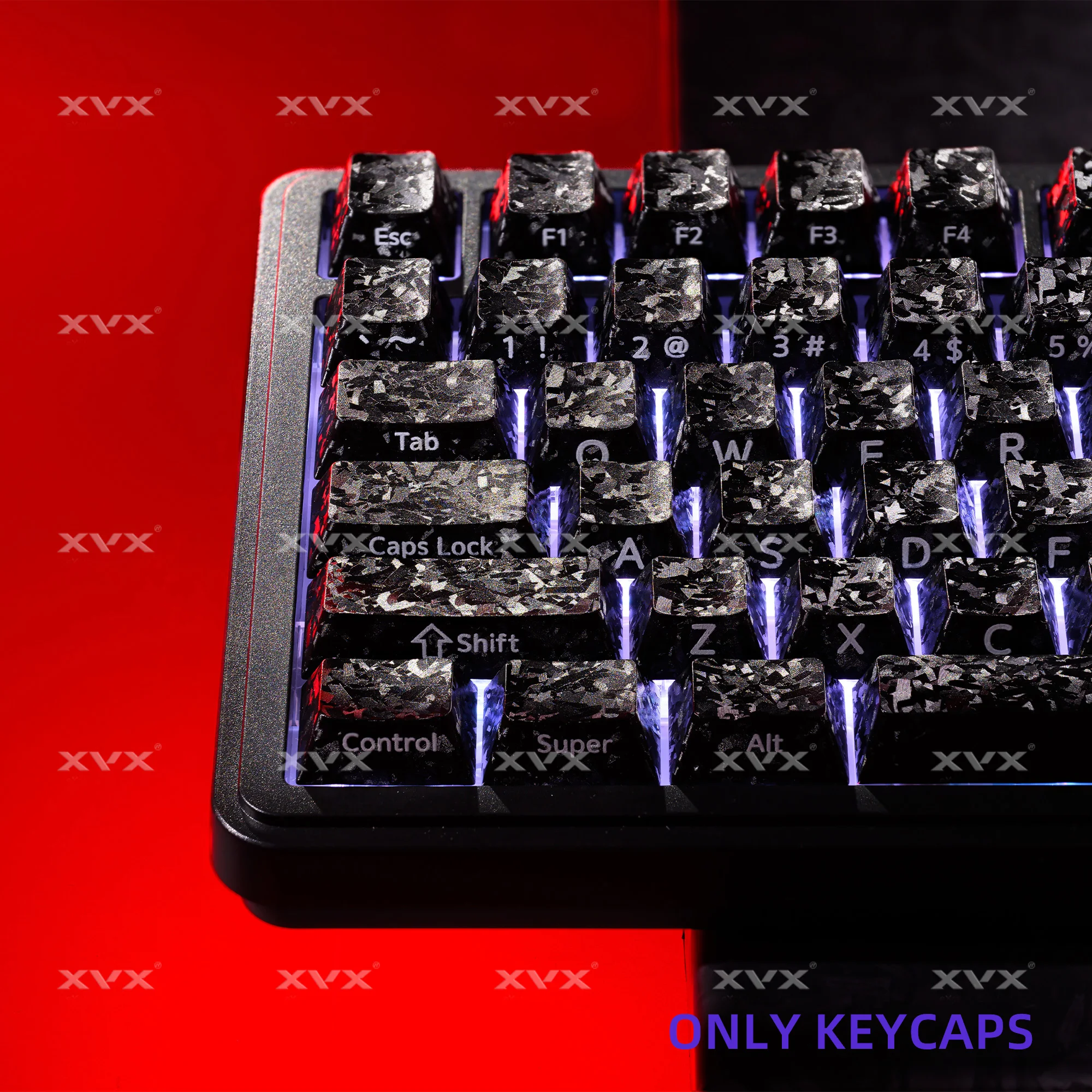 XVX Carbon Fiber Pattern Keycaps Black Side Print Cherry Profile Non-Transparent for Cherry MX Switches Keyboard Keycap