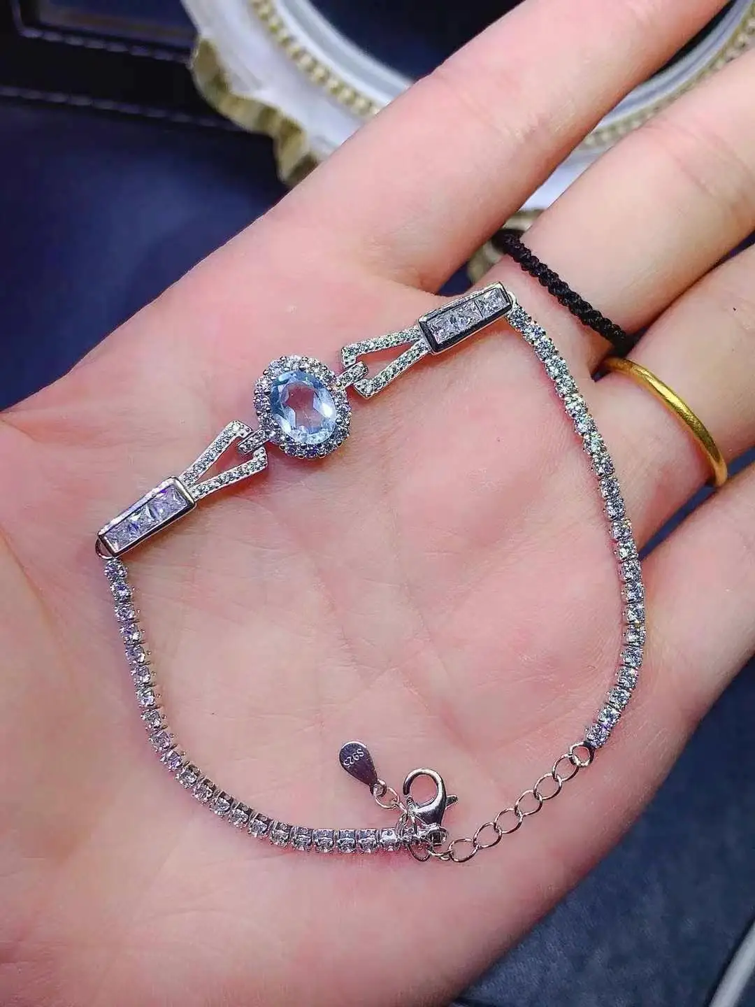 

The Best Gift For your Girl Friend 100% Natural Aquamarine Bracelet 925 Sterling Silver Fashion Aquamarine Bracelet