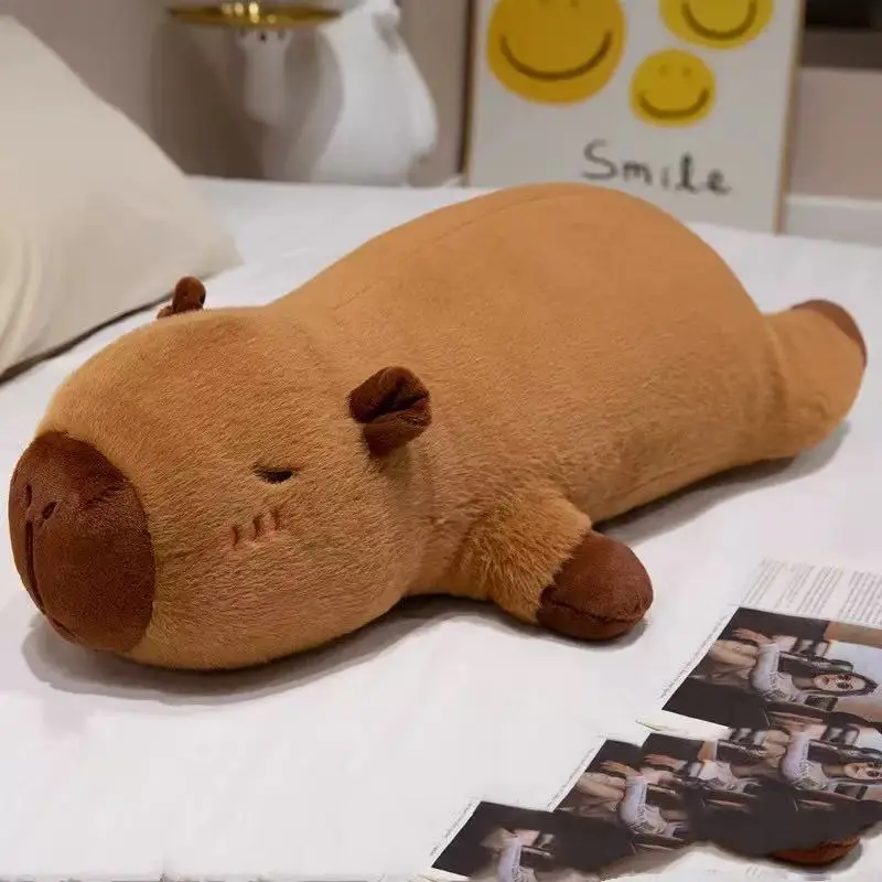 60cm-100cm Kawaii Cartoon Giant Strip Capybara Plush Doll Pillow Lying Brown Orange Wings Creative Capybara Plush Toy Home Decor