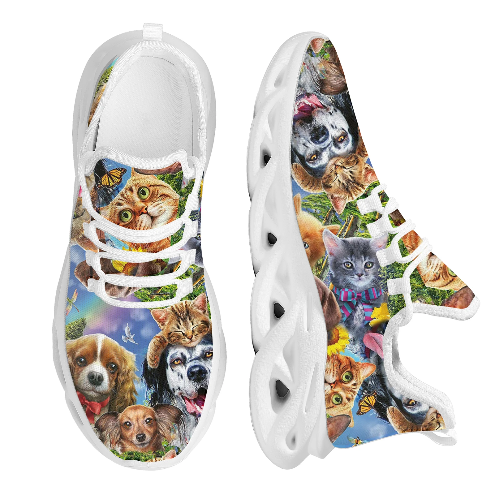 INSTANTARTS Pet Cat And Dog Printed Platform Sneakers For Women Comfortable Lace-up Knitted Sneakers Gift Shoes For Dog Lovers