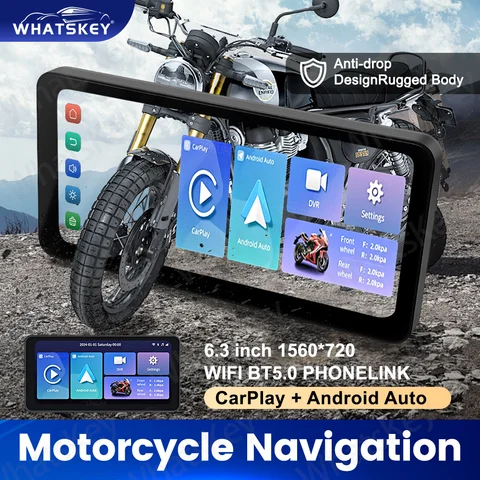 6.3 인치 IPS 터치 스크린 Motocycle GPS 무선 Carplay 방수 블루투스 모토 네비게이션 USB 케이블 브래킷 업그레이드 옵션