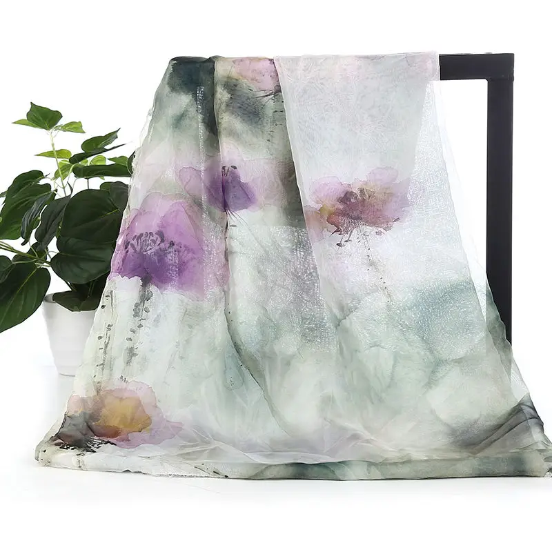 30D Printed Chiffon Plant Pattern Gradient Color Fabrics for Sewing Silk Scarf Hanfu Clothing Needlework By The Meter 100*150cm