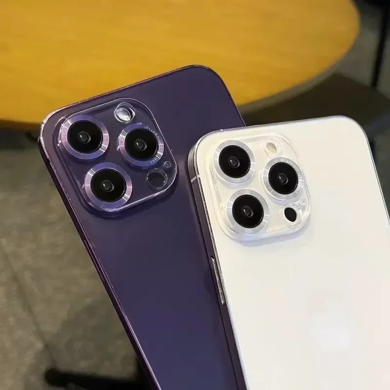 ฟิล์มกันรอยเลนส์กล้องสำหรับ iPhone 16 15 14 Pro Max Plus 12 13 Mini 17 วงแหวนโลหะ กระจกนิรภัย ป้องกันเต็มจอ