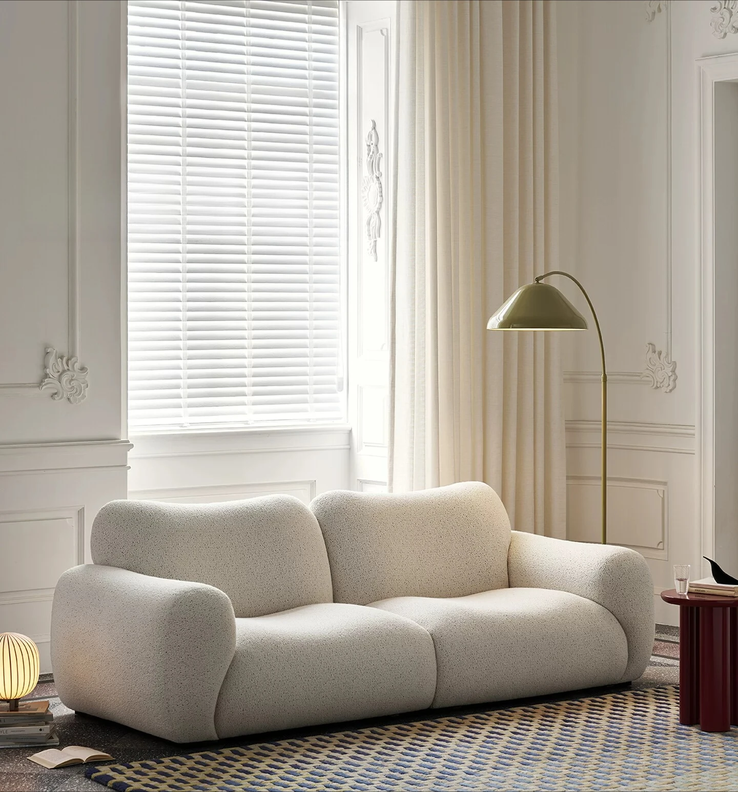 Bubble Island Sofa, leichtes französisches Retro-Creme-Wohnzimmer-Sofa, gerade Reihe, modernes, schlichtes Stoffsofa