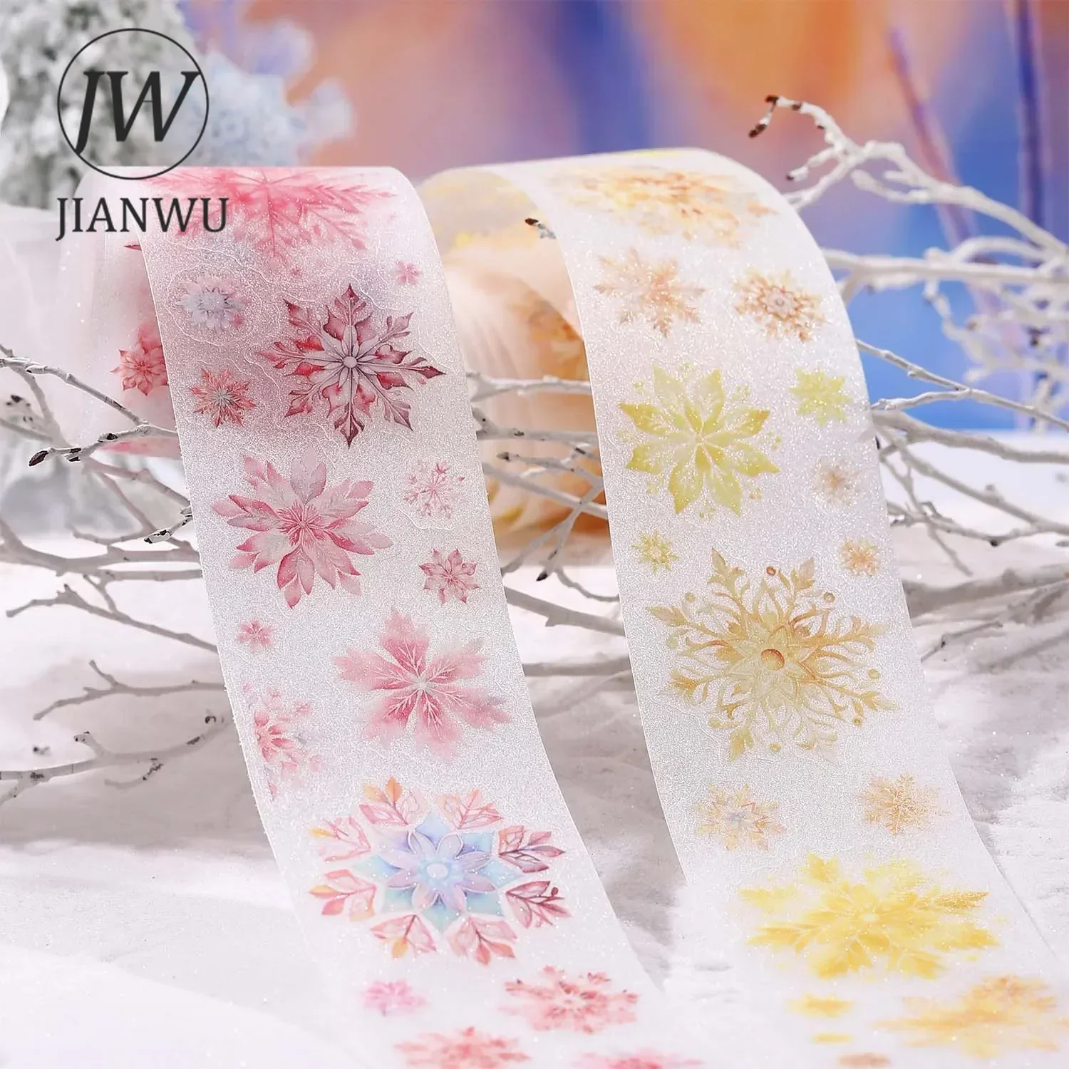 JIANWU 50mm*200cm The Snow Falls Silently Series Literary Snowflake Material Collage PET Tape Creative DIY Journal Stationery