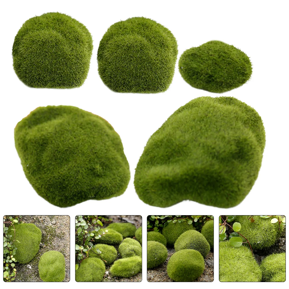 

5Pcs Realistic Artificial Moss Rocks Lightweight Faux Stone Ornaments for Garden Bonsai Micro Landscape Plant Decoration