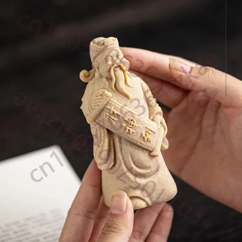 Sandstone God Of Wealth Statue Chinese Mythological Figure Ornaments Home Office Wealth Gathering Decoration Accessories