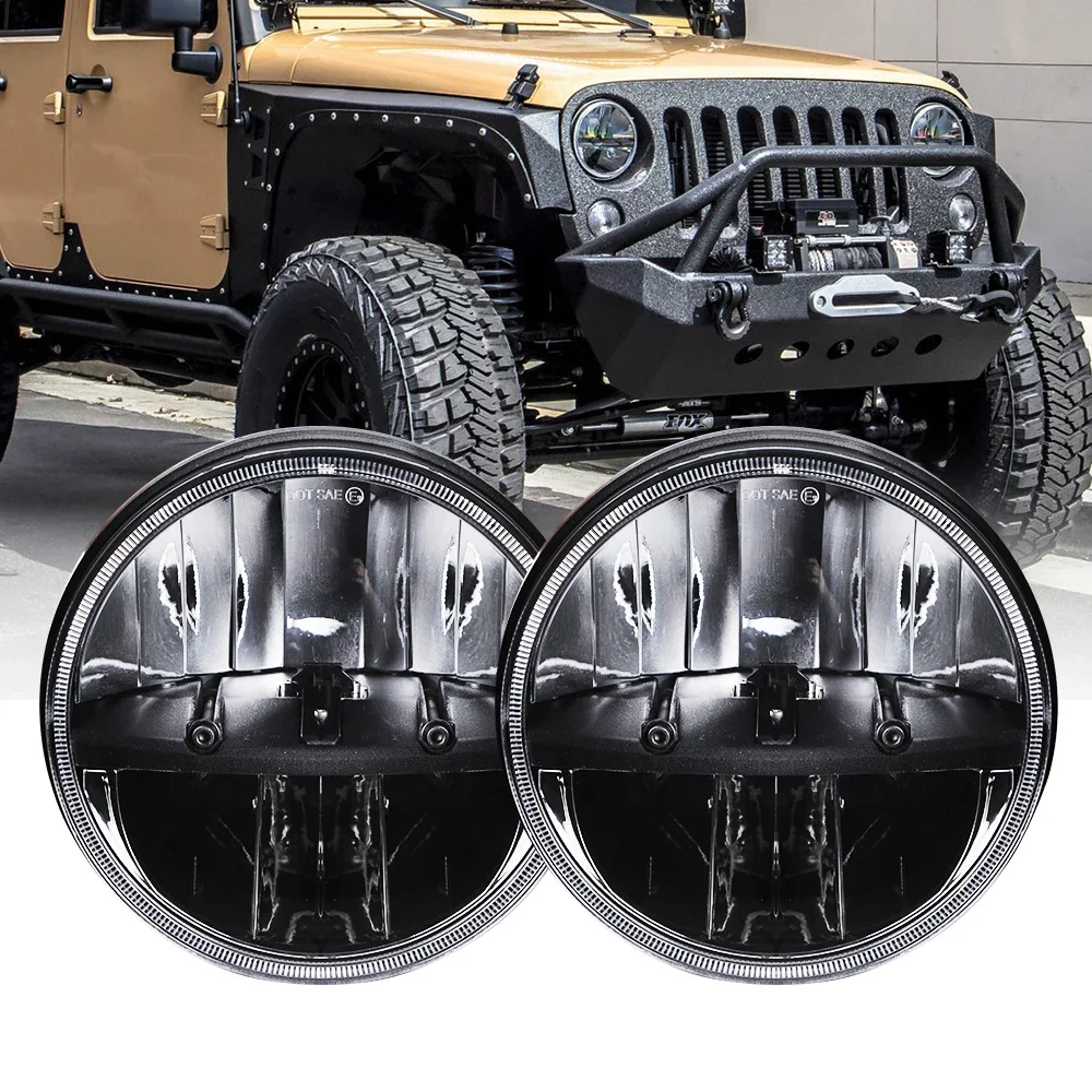 

7 Inch LED Headlights Assembly with Hole DRL High Low Beam&4 Inch Fog Light Set For Jeep Wrangler JK 2007-2018 LJ CJ TJ 97-18