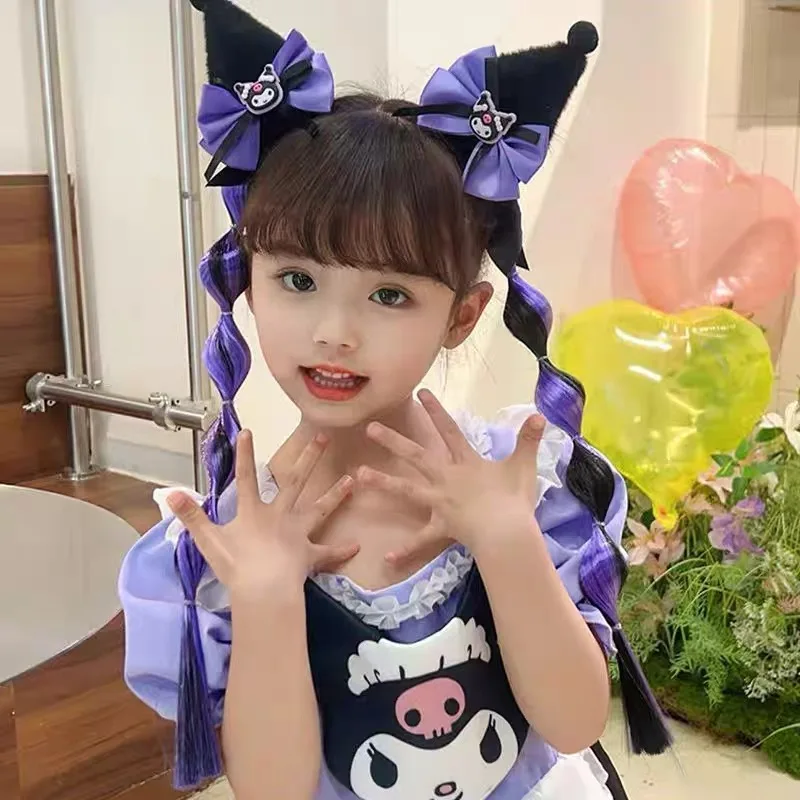 Sanrio Kuromi Mädchen Halloween-Kostümzubehör Cosplay Haarspangen Perücke Zopf Haargummi Bubble-Zopf Pferdeschwanz Haarband Schleifenklammer – Detail 5