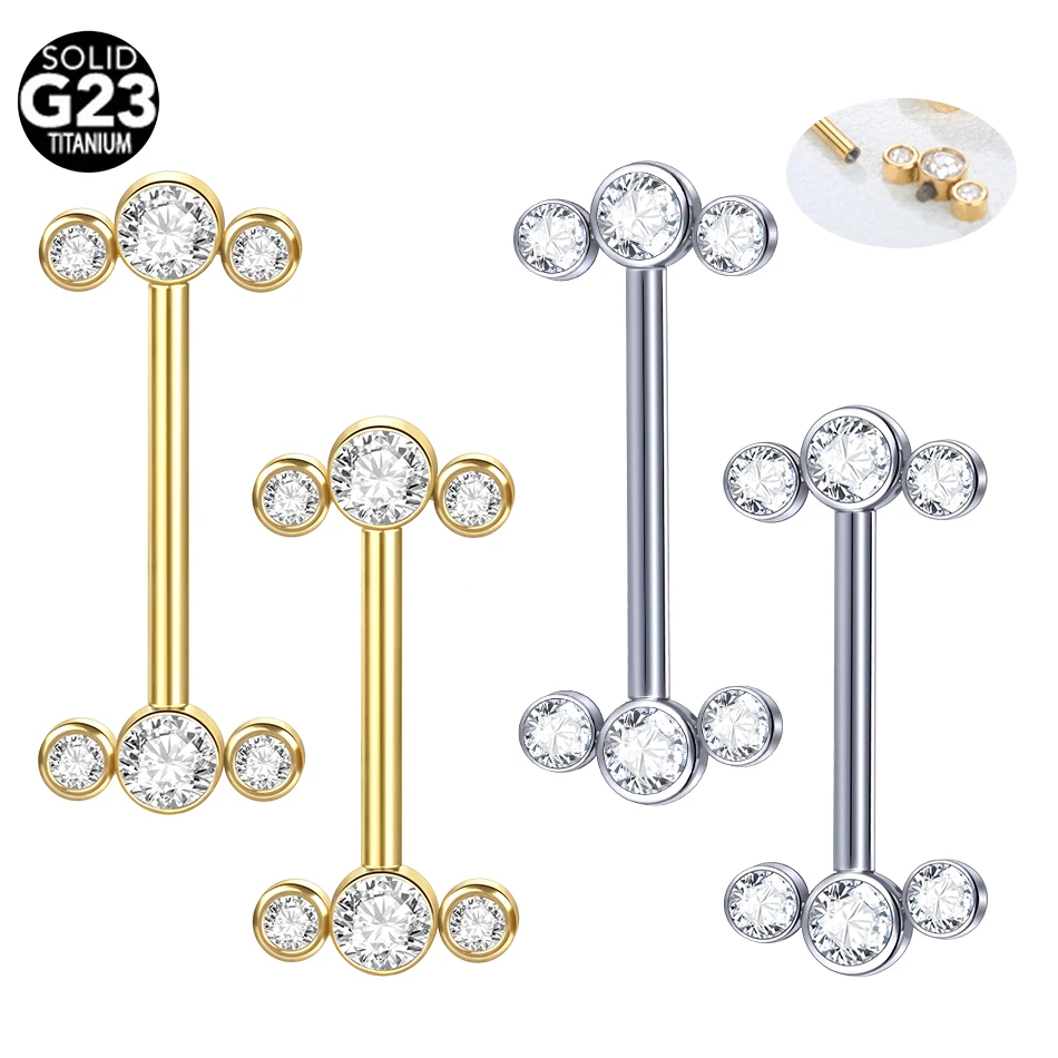 1/5PCS G23 Titanium PIERC Gold Color Nipple Rings CZ Bezel-Set Piercing Nipple Barbell Piercings Sexy Women Body Jewelry 14G