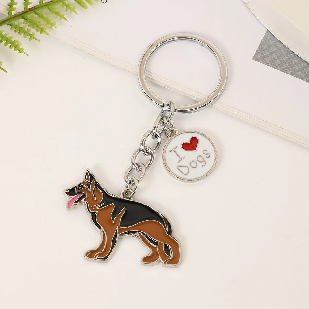 1PCS Fashion Pet German shepherd dog Keychain Dog Pendant Animal Enamel Keyring Women Bag Jewelry gifts