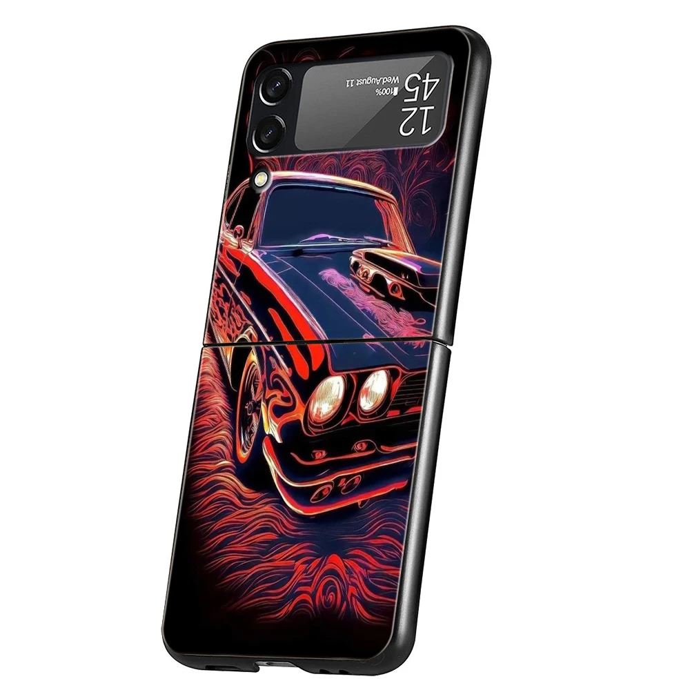 JDM Drift Sports Car For Samsung Galaxy Z Flip 4 5 Black Phone Cover For Galaxy Z Flip 3 Case Shockproof Hard PC Folding Shell