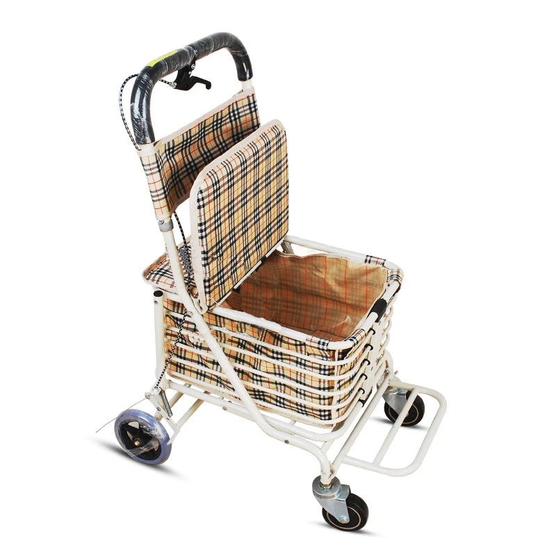 

Cart with Pedal Can Sit Shopping Cart with Chair Folding Shopping Cart for the Elderly to Buy Vegetables Luggage Trolley