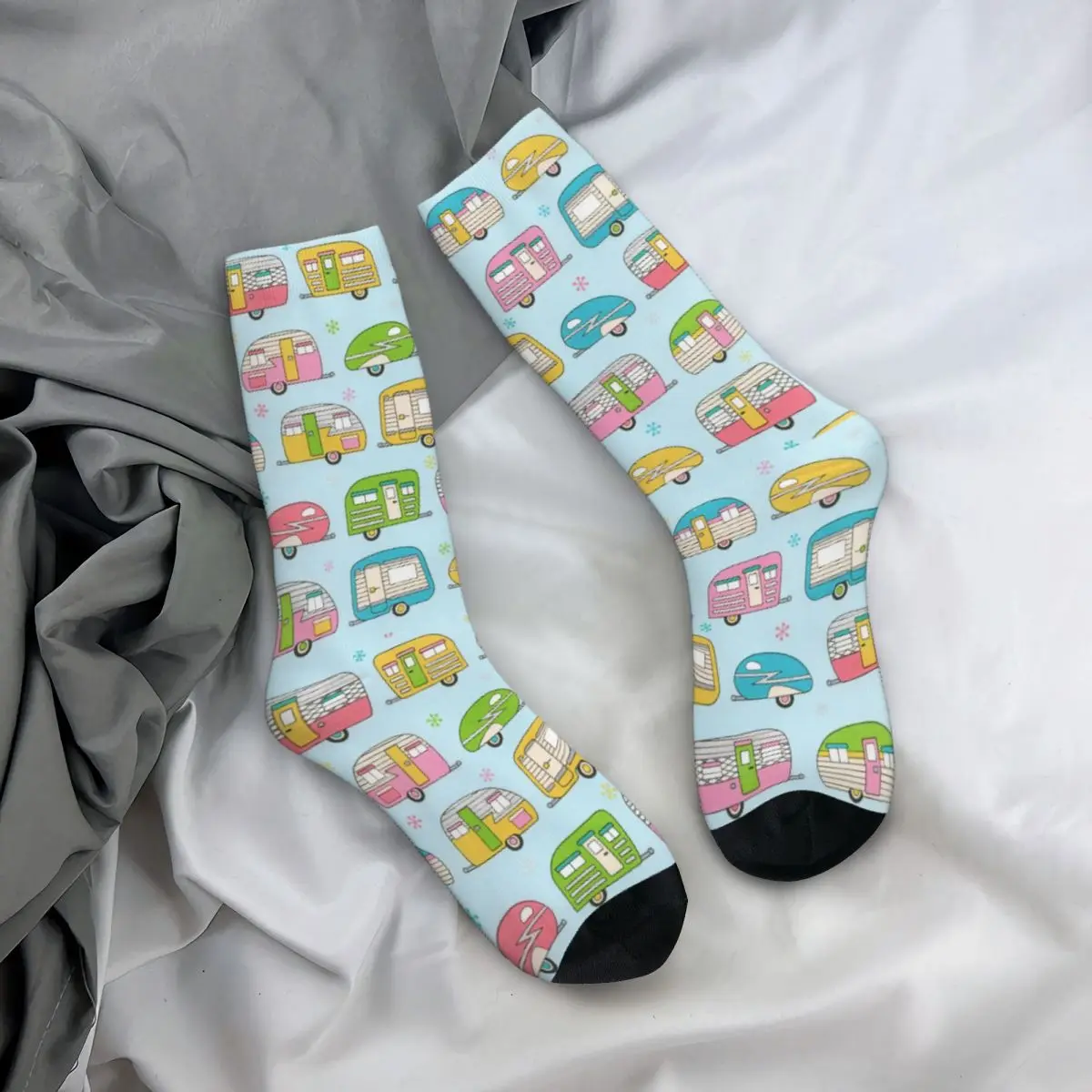 Nuovi calzini da uomo maschili Harajuku Cute Camp Caravan Sock Camping Cartoon Graphic calze da donna primavera estate autunno inverno