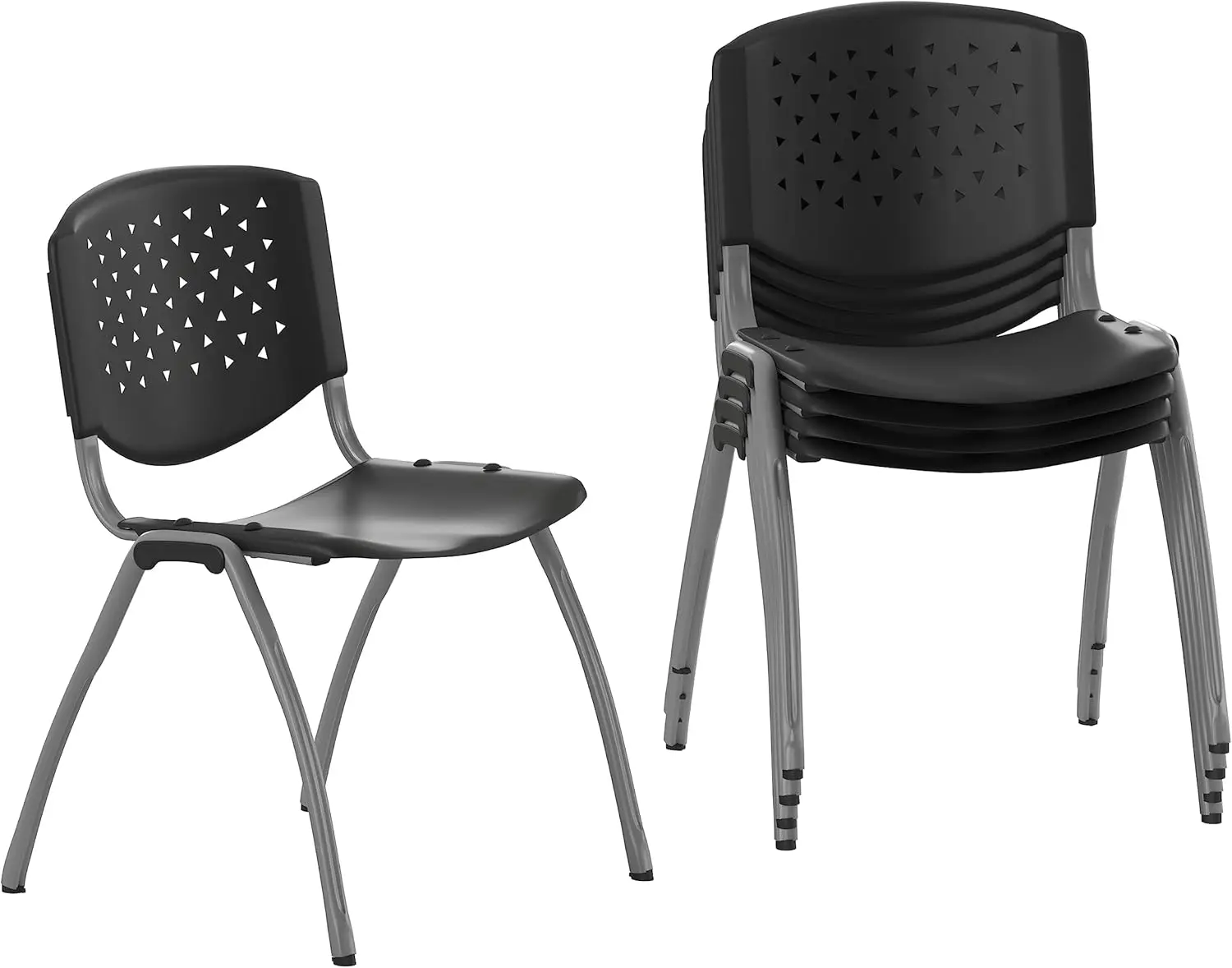 

Hercules Series Plastic Contoured Lobby Chairs Perforated Backs Ergonomic Stacking Set of 5 Gray