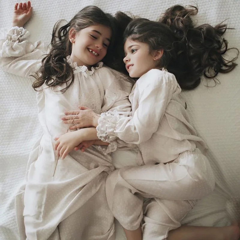 Girls' Home Wear Spring And Autumn New Print Long-Sleeved Children's Pajamas Set Lace Edge Girls' Pajamas Children's Clothing
