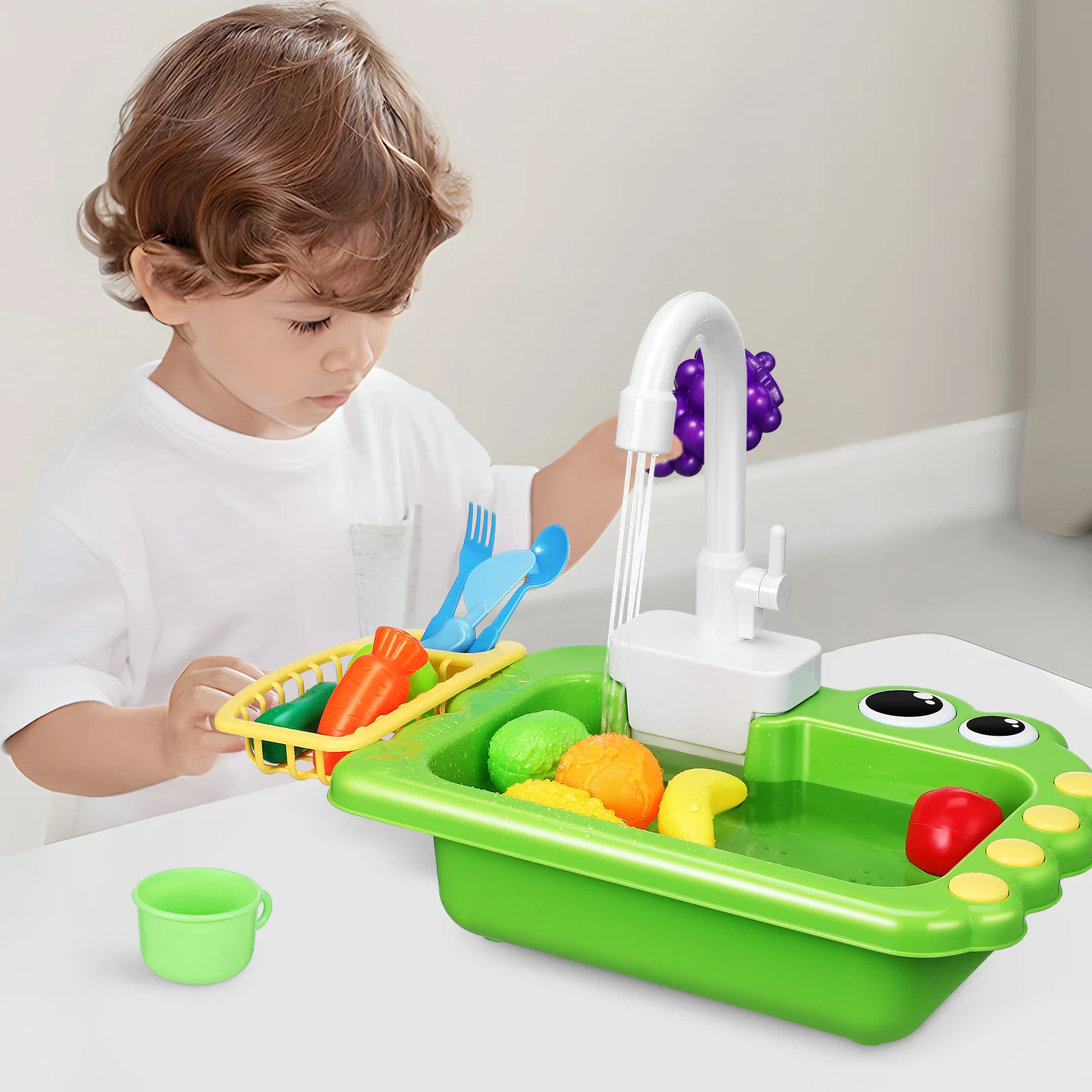 1セット キッズ ランニング リアルなままごとキッチンおもちゃ 幼児用ウォーターテーブルおもちゃ シンク付き 水遊びシンク 幼児用