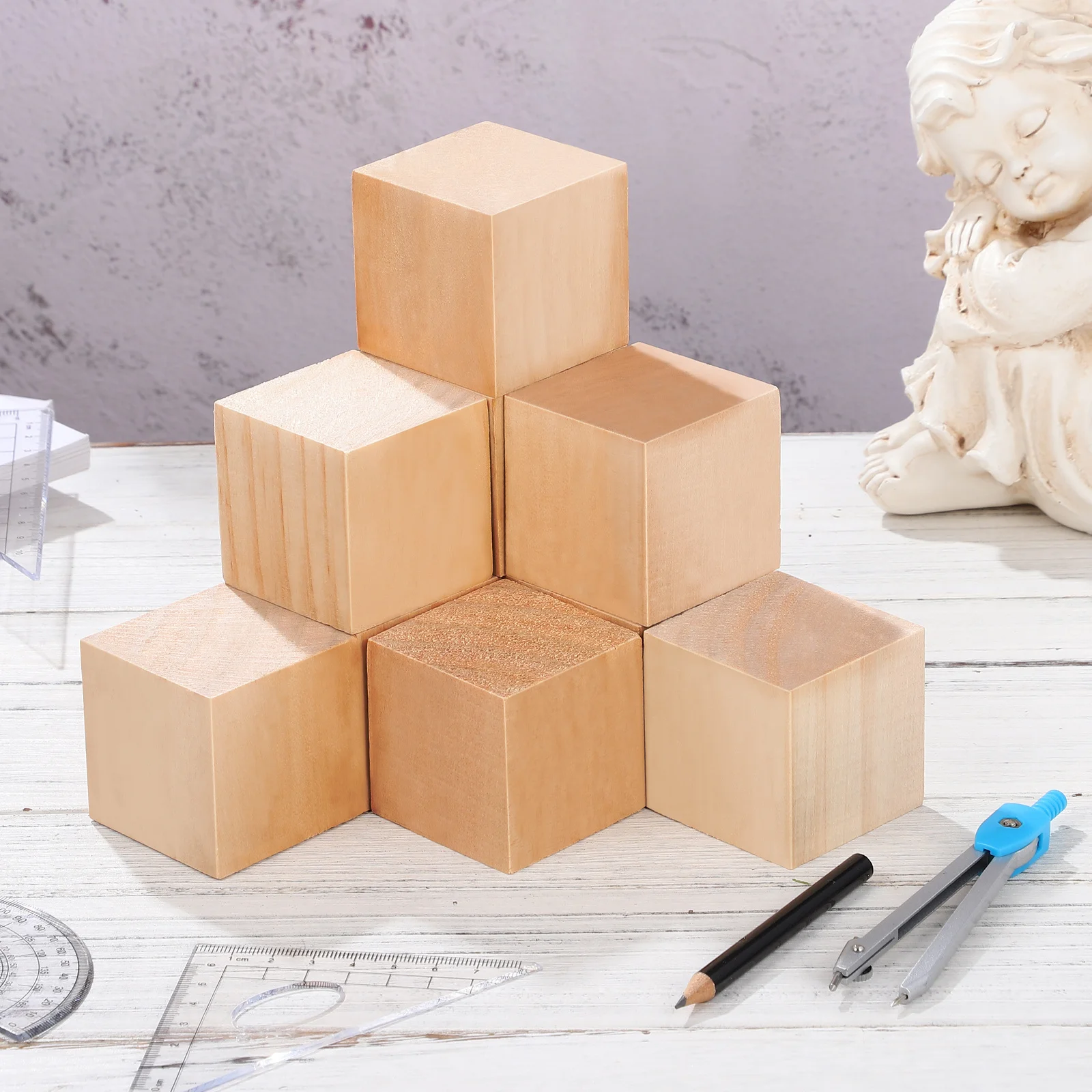 

10pcs Pine Wood Blocks Unfinished Wooden Cubes For Diy Crafts Puzzle Making Kids Building Smooth Safe Surface Wood Blocks For