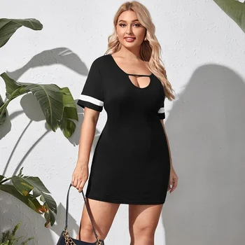 Artı Boyutu Seksi Cut Out Ön Yaz Bodycon Elbise Kadın Kısa Kollu Kılıf Kulübü Elbise Kadın Büyük Boy Mini Elbise 6XL 7XL 8XL