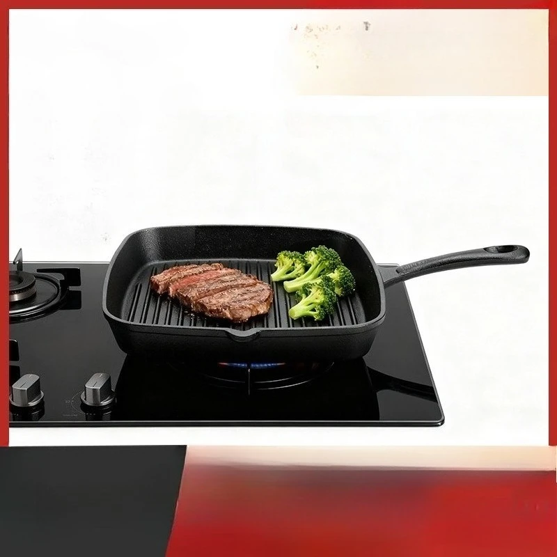 Sartén de hierro fundido para bistecs, sin recubrimiento, apta para gas, para todo uso, para bistecs a la brasa, sartén para freír bistecs con aceite vegetal