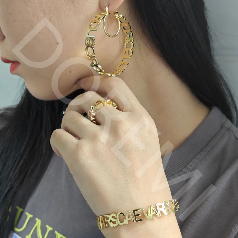 DOREMI Custom Name Drop Shipping Earring Hoop Stainless Steel Gold Plated Name Earrings Hoop Personalized Letters Earring