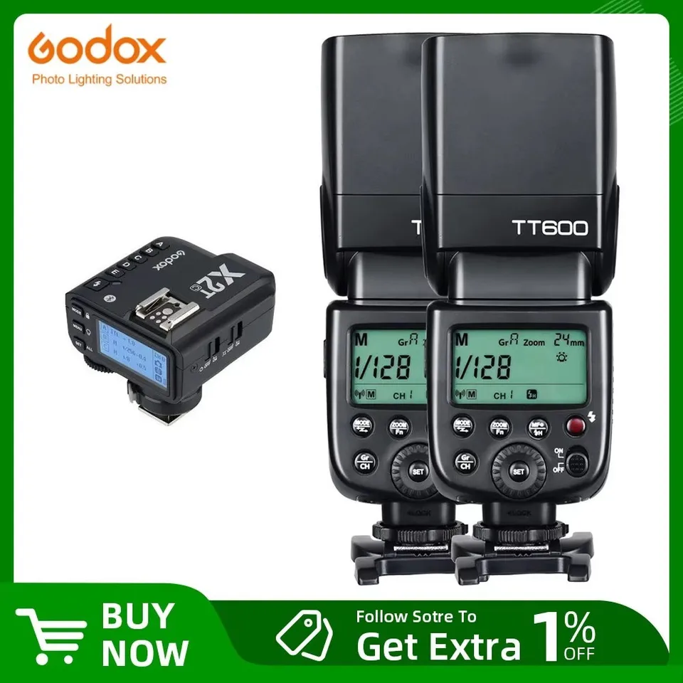 Godox 2-Pack TT600 Flash with X2T-C HSS 2.4G Wireless Master/Slaver Flash Speedlite & Receiver Godox X2T-C Remote Trigger Transmitter Kit Built-in Godox X System Compatible for Canon Cameras