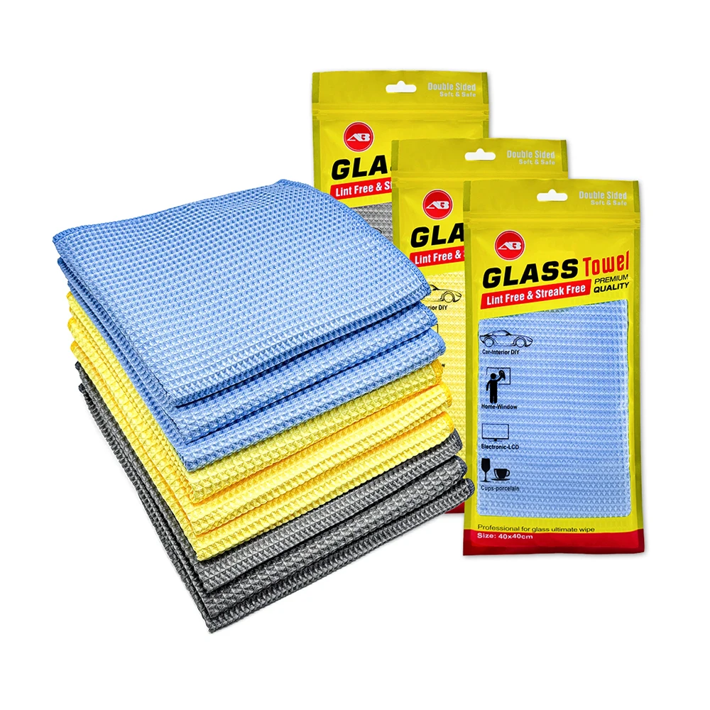 AUTOBRIGHT 40x40cm Professional Glass Cleaning Towel Yellow Grey Blue Wash Towels Car Detailing Drying Cloth Interior Cleaning