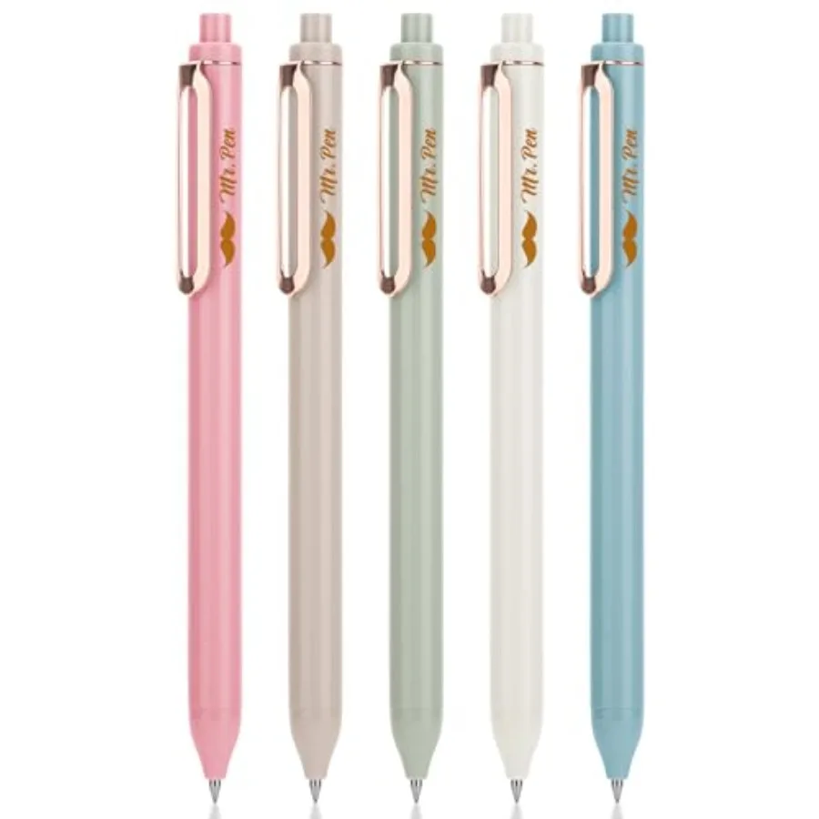 

- Retractable Gel Pens, 5 Pack, Black Ink, Pastel Barrels, Fine Point 0.5 mm, Fast Dry, Smooth Writing, Cute Gel Ink Pens for D