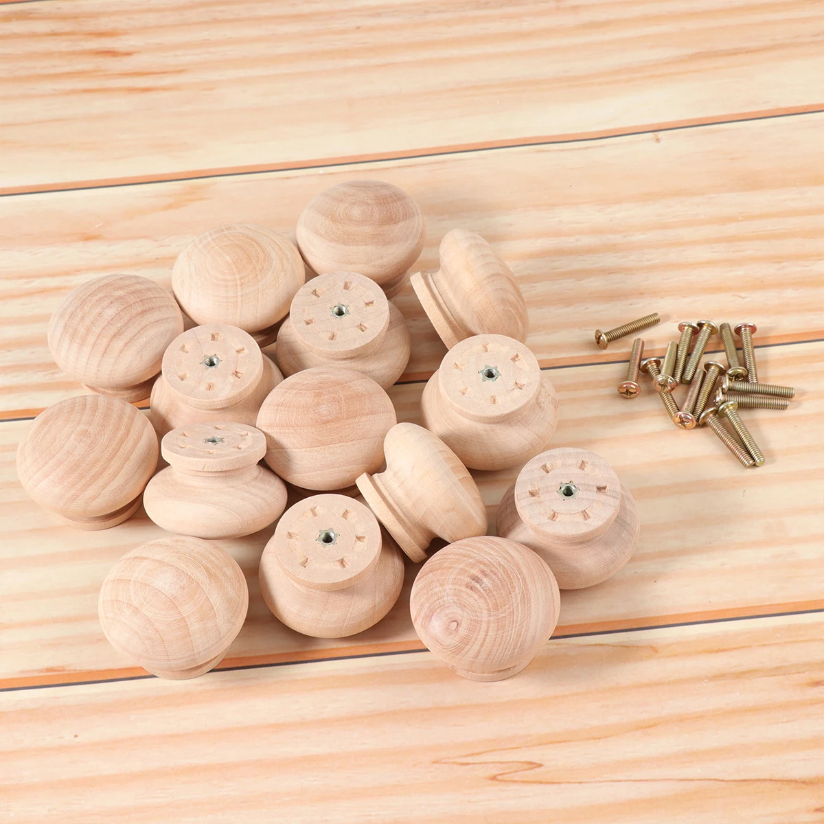 

15pcs Wood Round Handle Gold Pulls Cabinet Knob Chest Drawers Furniture Hardware Durable Natural Easy Installation