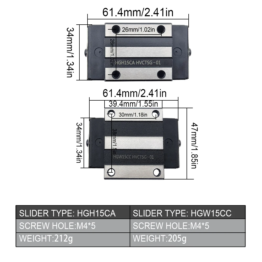 MHCN 4PCS HGH15CA HGH20CA HGW15CC HGW20CC Steel Cage Carriages HGR20 Linear Guide Rail Block HR15 HR20 Guide For CNC