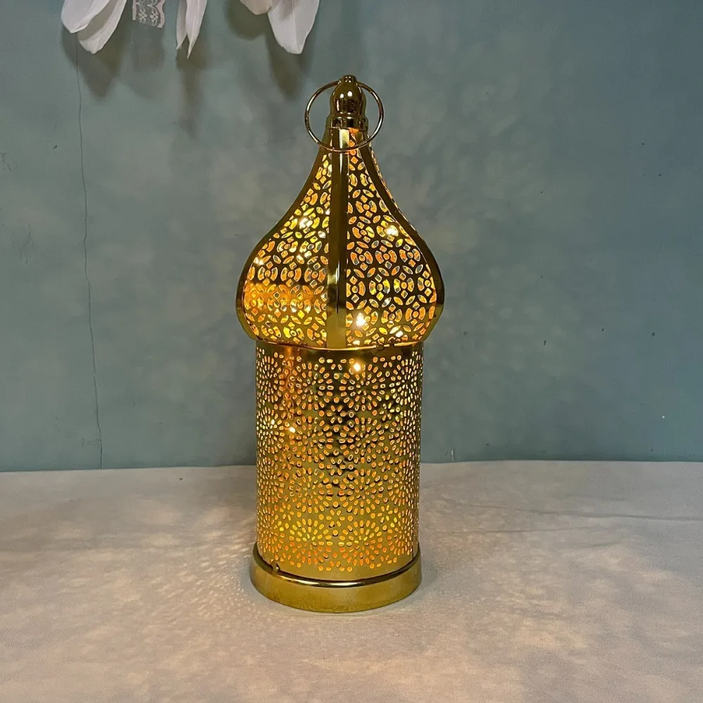 

Pathway Lamp Iron Art Moroccan Night Light Vintage Hollow Ramadan LED Light Battery Powered Eid Lamp Mosque
