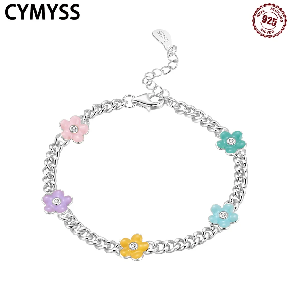 

CYMYSS 2025 S925 Sterling Silver Gorgeous Flower Bracelet Fine Jewelry Birthday Gift Ladies Bracelet