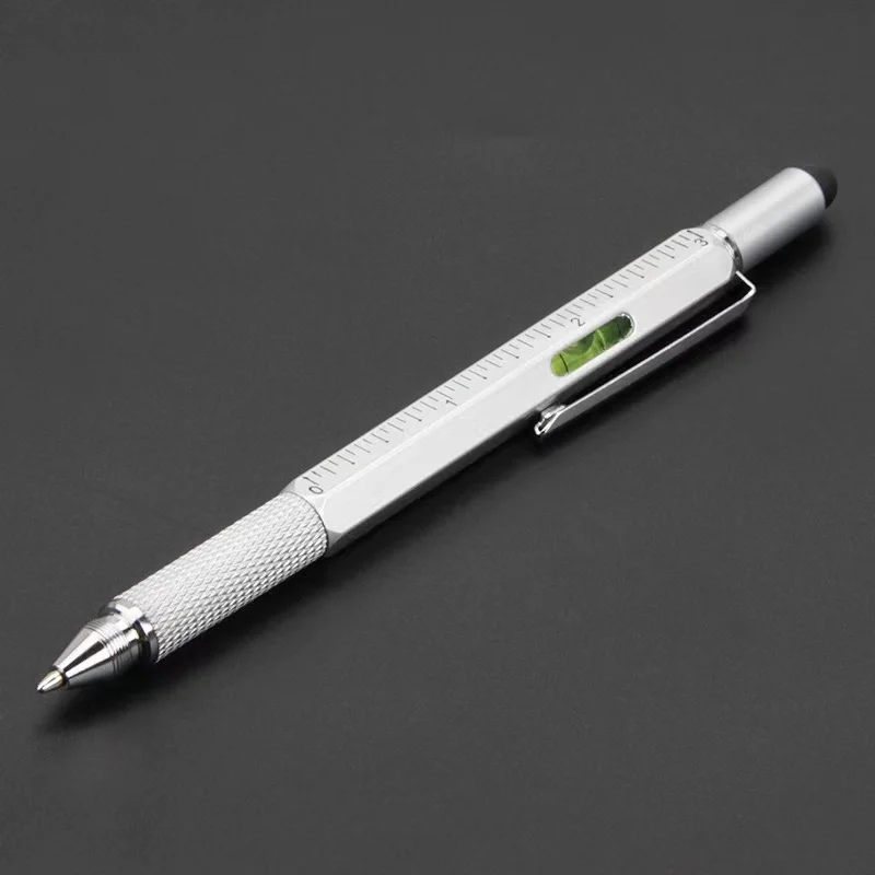 7-in-1 multifunctionele pen Touchscreen Stylus Capacitieve pen met schroevendraaier Liniaal Levelgauge Hervulbare balpenpotloodtool - afbeelding 1