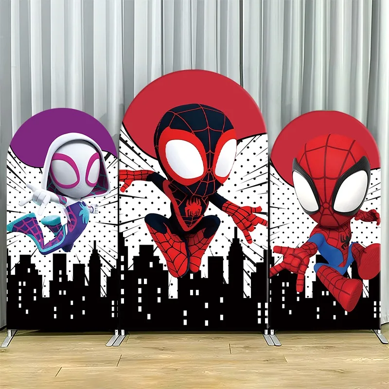

Arch Backdrop Cover Single Side Spider Man Miles Morales Urban Skyline Colors Party Decoration Photo Booth Background Props
