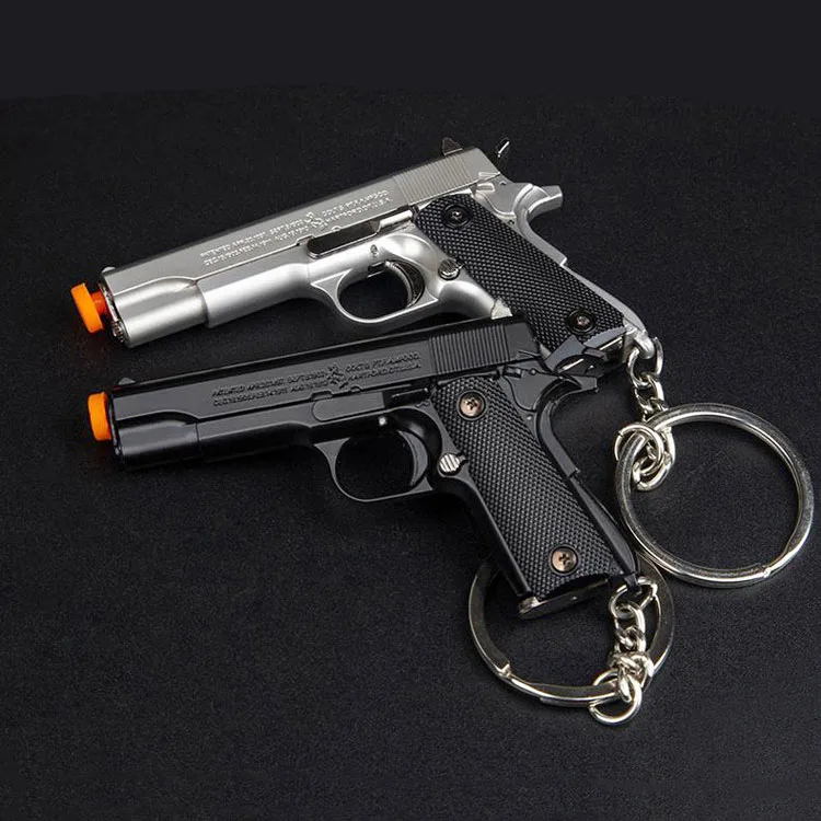 Full Metal 1911 Shell Eject Pistol Shaped Keychain Realistic Model Removable Magazine,Mini Tactical Toy Gun Model Gift for Men