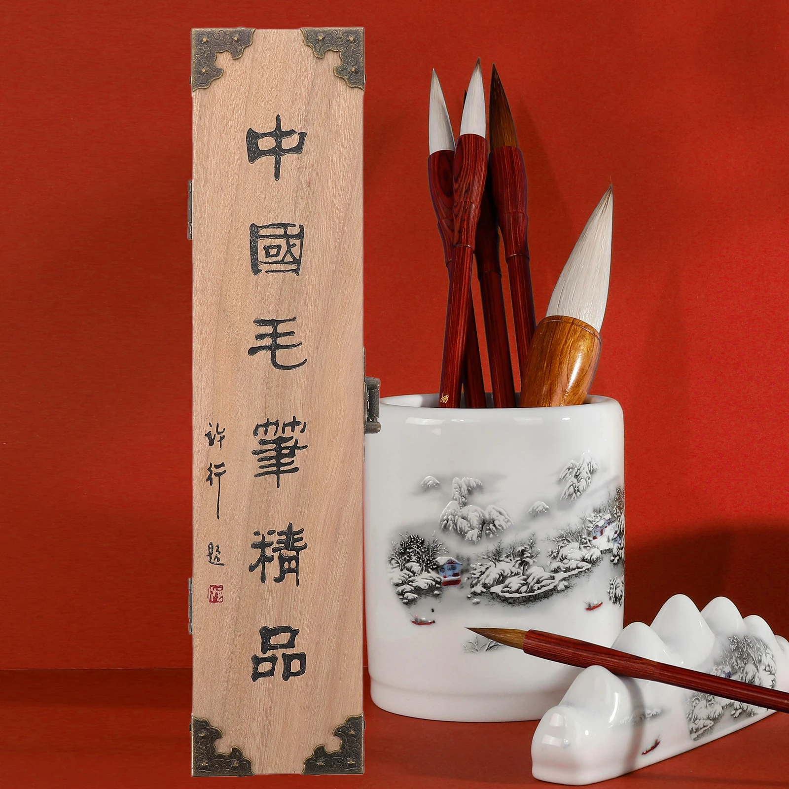 

Vintage Chinese Style Wooden Calligraphy Brush Box Single Pen Holder With Portable Art Storage Case For Painting Brushes