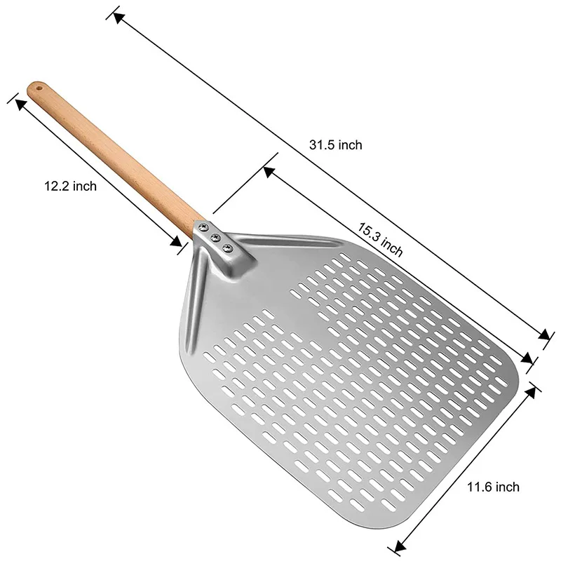 Perforated Pizza Peel,Professional Anodized Aluminum Pizza Peels, Rectangular Pizza Turning Spatula with Detachable