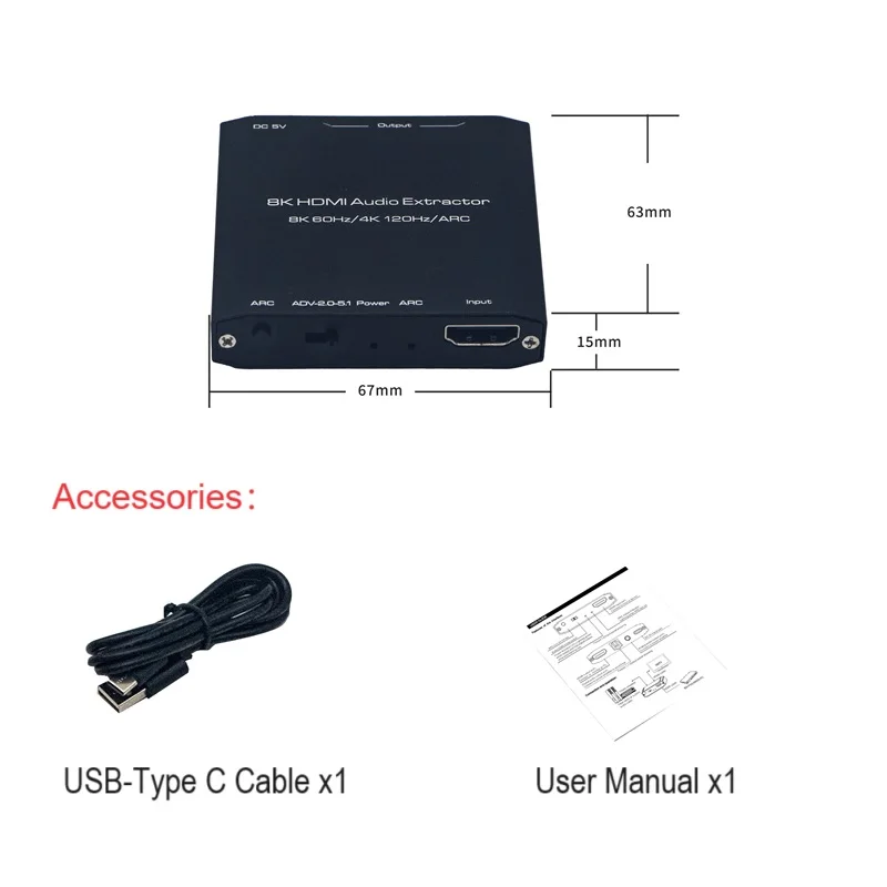 8K HDMI-Compatible 2.1 Audio Extractor 2.1 Version SPDIF AUX 3.5 Audio Output ARC 5.1 HDR10+ Dolby Vison Dolby Atmos HLG for TV