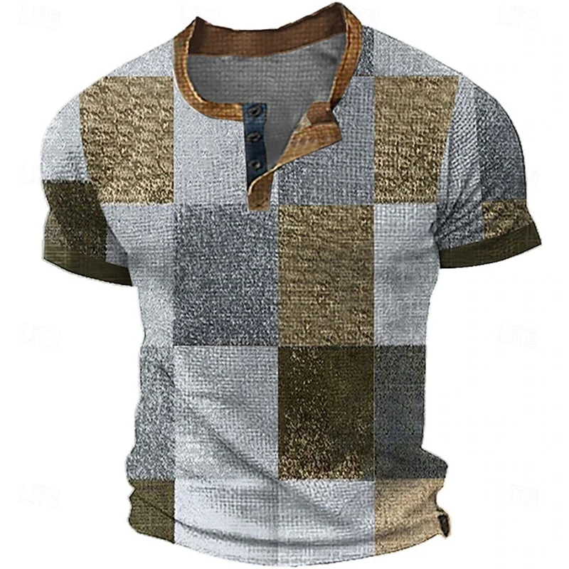 Summer Color-Blocked Print Short-Sleeve T-Shirt Fashionable Street Retro-Style T-Shirt Relaxed Fit V-Neck Loose-Fit Men's T-Shir