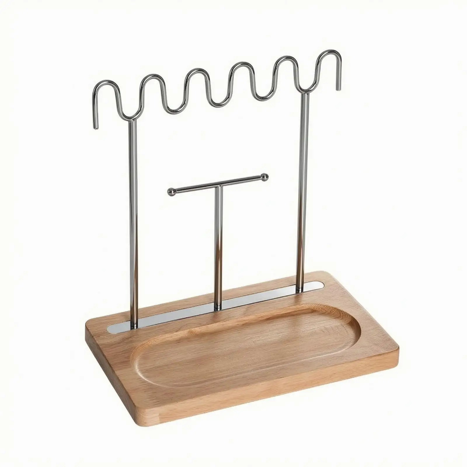 Freestanding Jewelry Stand with Wooden Base Natural Wood Key and Jewelry Organizer Desktop Key Holder with Tray Hole-Without