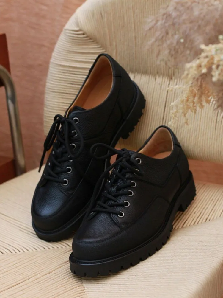 Outdoor Spring Autumn Mens Design Lace Up Genuine Leather Sneakers Thick Bottom Breathable Splicing Running Sport Shoes Trainers