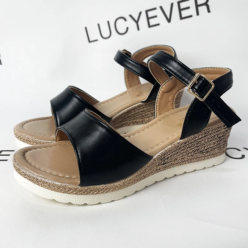 Lucyever Ankle Buckle Wedge Sandals for Women Summer 2023 Patchwork Platform Sandles Woman Thick Sole Gladiator Sandalias Mujer