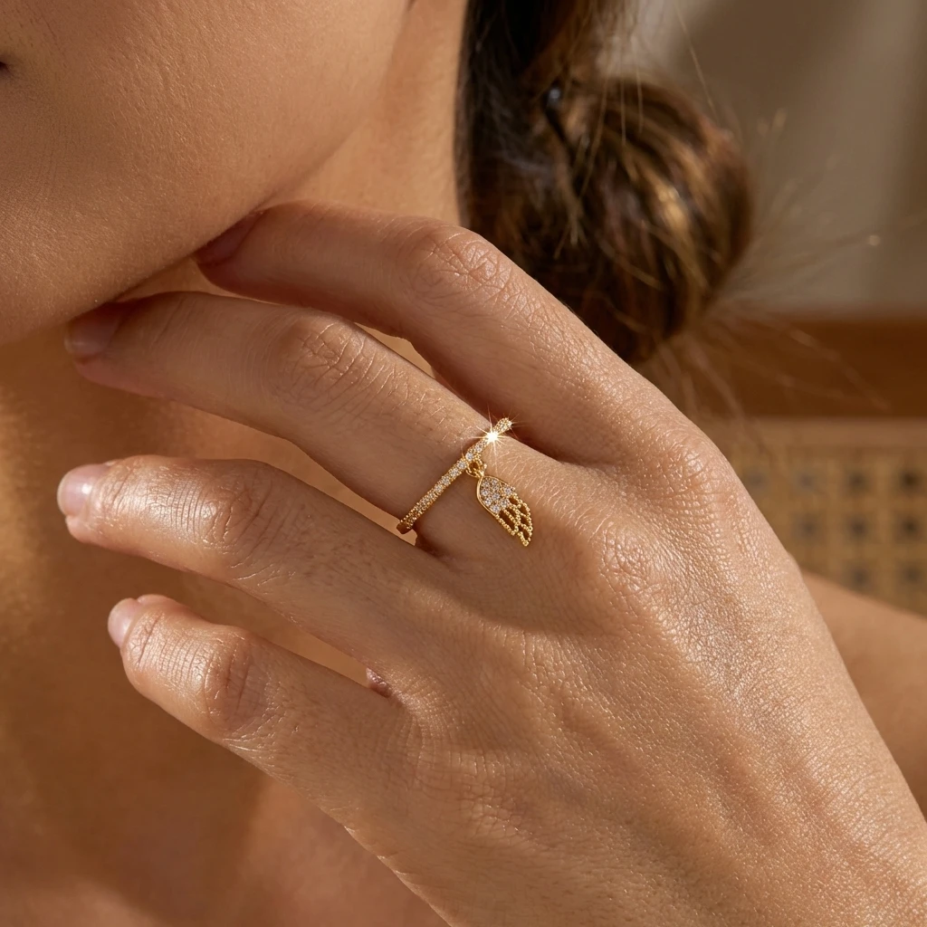 2026 Design Sense Flügel-Feder-Anhängerring für Damen Zarter Funkelnder Zirkonia-Fingerring Minimalistisches Tägliches Accessoire – Detail 1