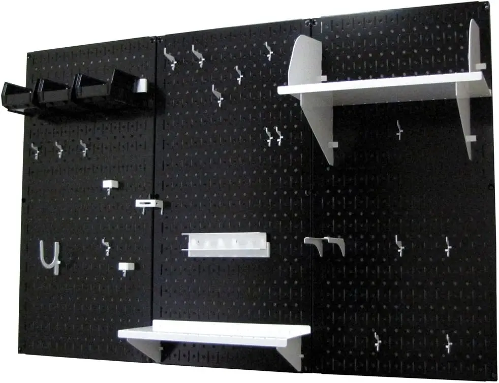 Organizer Wall Control 4 ft. Metal Pegboard Standard Tool Storage Kit with Black Toolboard and White Accessories