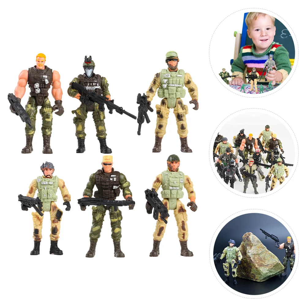 6 Pcs Soldier Model Toy Kids Figurines Plastic Smooth Edges Safe Children Develop Imagination Realistic Life Scene