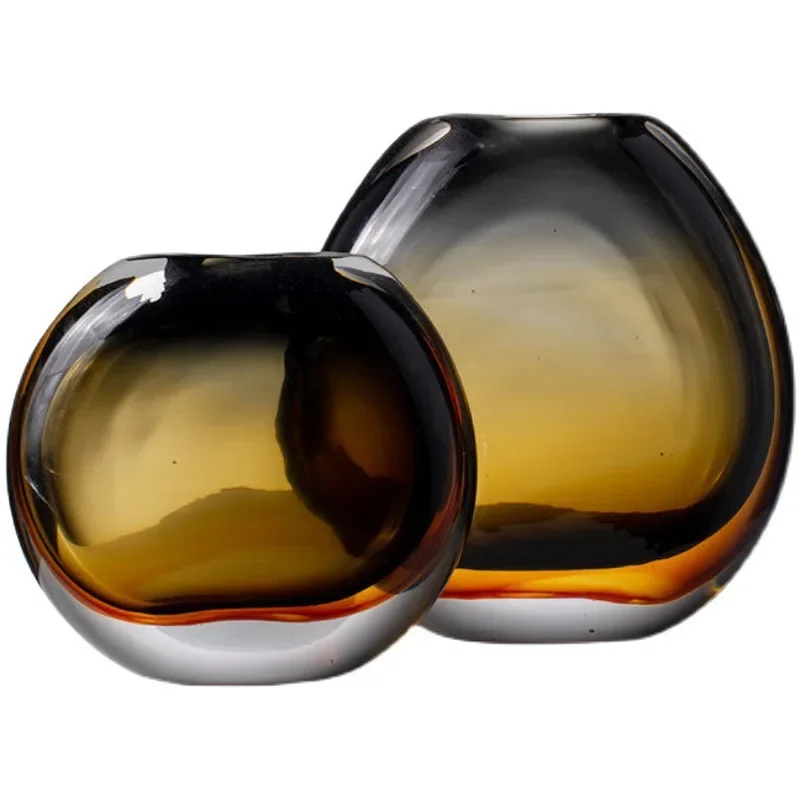 

Crystal glass amber large vase, living room dining table TV cabinet simple modern light luxury model room soft decoration