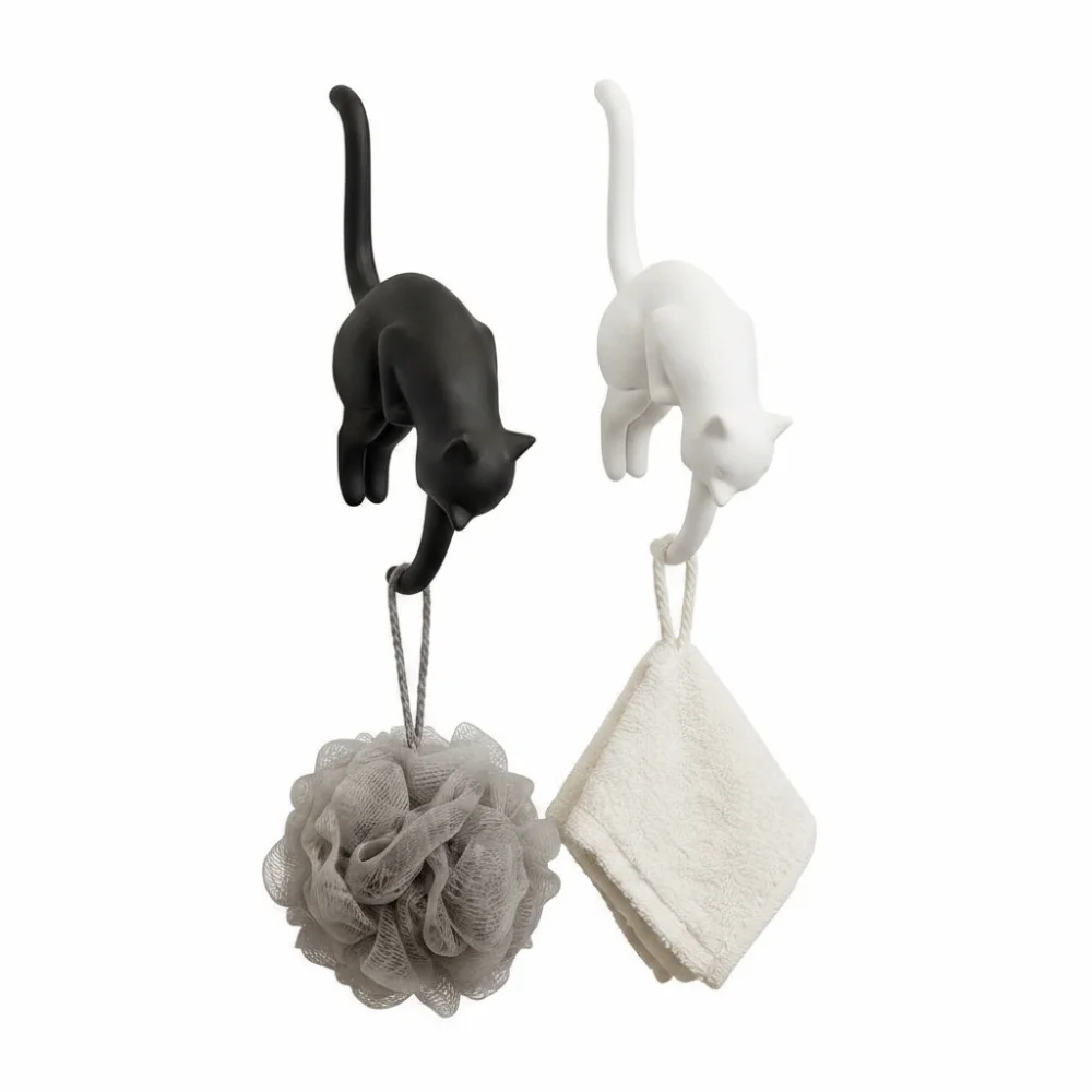 Adhesive Wall Hooks Cat Tail Hooks Adhesive Backing Shelf Edge Design Decorative Wall Hooks Cat Shape No Drill